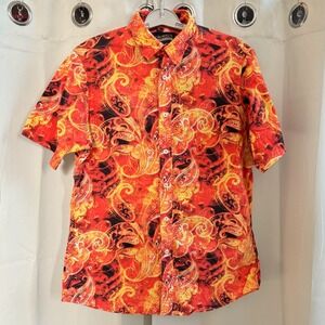 CREMIEUX Men Retro Button Up Shirt Paisley Large Funky Y2K Vacation Resort 19507